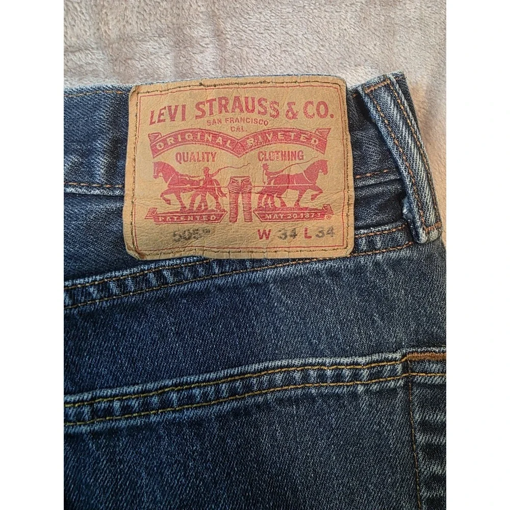 Levi's 505 Loose Straight Jeans Men's 34x34 Blue Medium Wash Denim Pants Fade